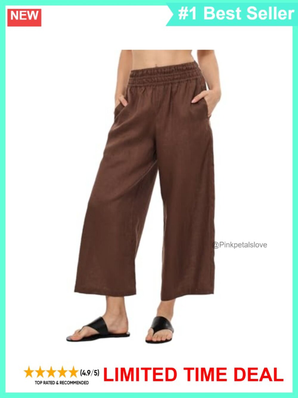 100% Linen Wide Leg Cropped Ankle Pants High Waist Flowy
